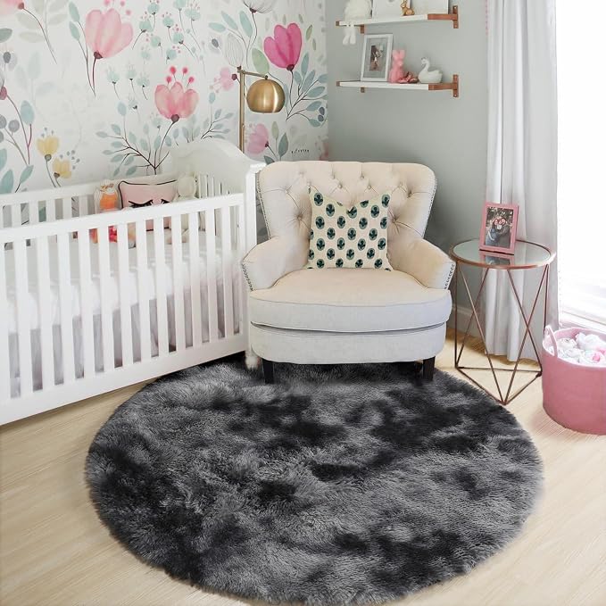 Amdrebio Tie-Dyed Dark Grey Round Rug 4Ft - Image 8