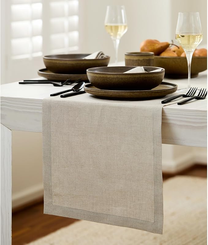 Solino Home 100% Pure Linen Table Runner Natural Woven, Fete 14 x 72 in | Table - Image 2