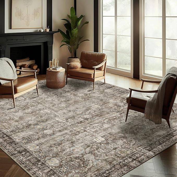 CHAMPLANT Washable Area Rug 8'x10' Retro Boho Design Non-Shedding Non-Slip Easy by CHAMPLANT