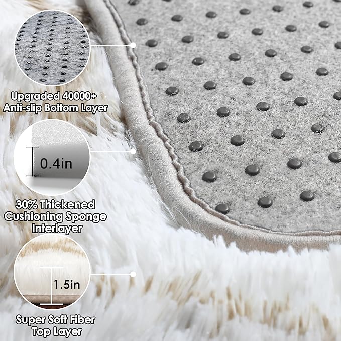 ONASAR 5x7 Area Rugs for Living Room Bedroom, Fluffy White and Beige Faux Fur - Image 3