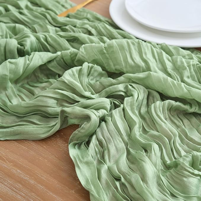 Asee'm 12pcs Sage Green Cheesecloth Table Runner Summer 10FT Gauze Sheer | Boho - Image 4