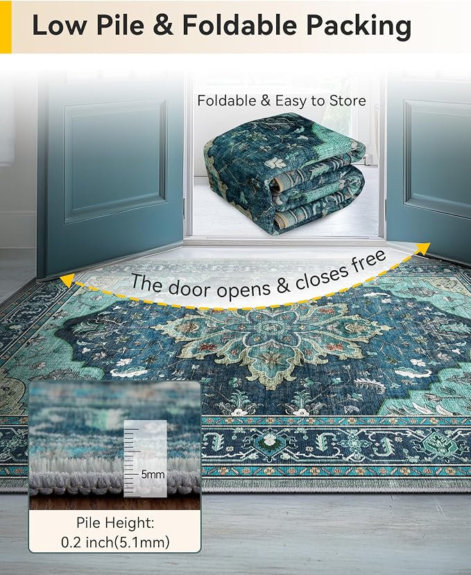 RELEANY Area Rugs Runner 3'x10' Washable Non-Slip, Floral Vintage Distress - Image 7