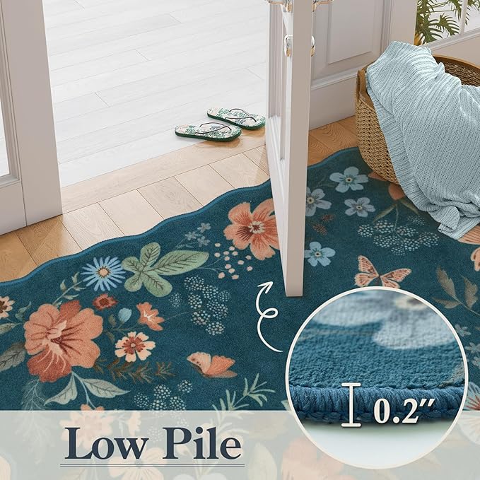 Lahome Floral Washable Rugs for Bedroom, 4X6 Area Rug Ultra-Thin Soft Living - Image 5