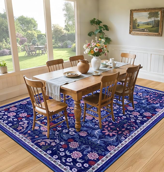 10x12 Area Rugs for Living Room: Floral Washable Rug Vintage Large Soft Boho Non-Slip Carpet Indoor Floor Stain Resistant Low Pile Carpets for Bedroom Dining Room Farmhouse Nursery Hallway Home Office