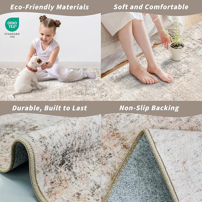 2x3 Washable Non-Slip Rug – Modern Abstract Neutral Small Throw Area Rug - Image 6