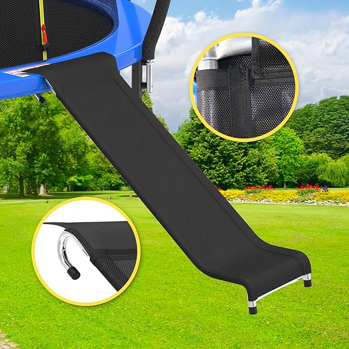 Ergonomic Trampoline Slide with Buffer Region for Children Kids, Outdoor Trampoline Slide Attachment, Heavy Duty Steel, Frame, Easy to Assemble (Silvery)