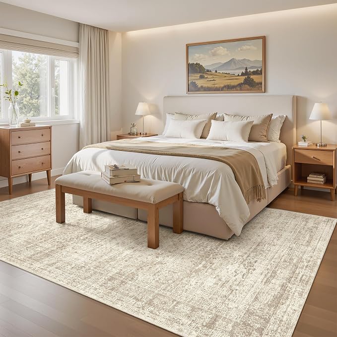 Soalmost 5x7 Area Rugs Beige Low Pile Indoor Washable Trendy Faded Style Rugs - Image 9