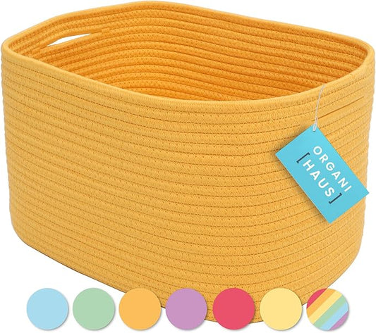 OrganiHaus Orange Basket for Shelves, Decorative Cloth for Organizing, Cotton Rope Storage Basket for Toys, Small Woven Baskets for Storage
