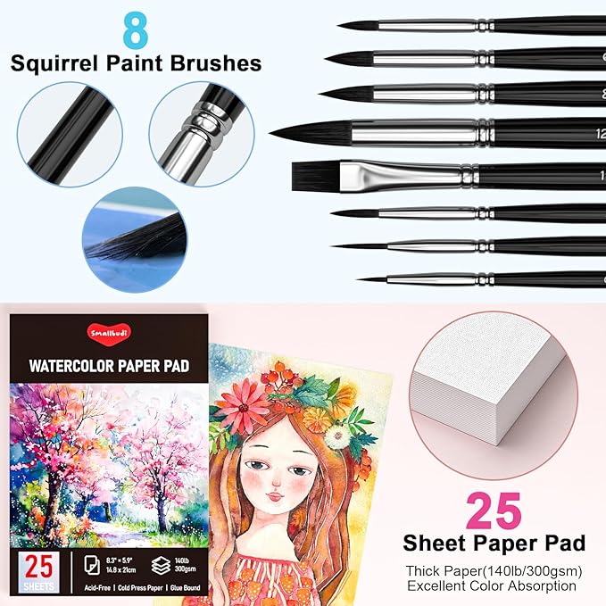 Watercolor Paint Set 168 Colors Including Metallic, Watercolor Kit with Case, Watercolor Paper, Paint Brushes, Palette and Accessories, Water Color Art Supplies Gift for Adults Kids Artists