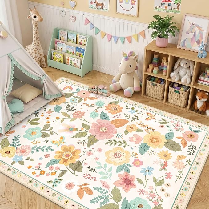 RELEANY Floral 9x12 Area Rugs Washable Print Boho Cute Carpet Non Slip Flower - Image 6
