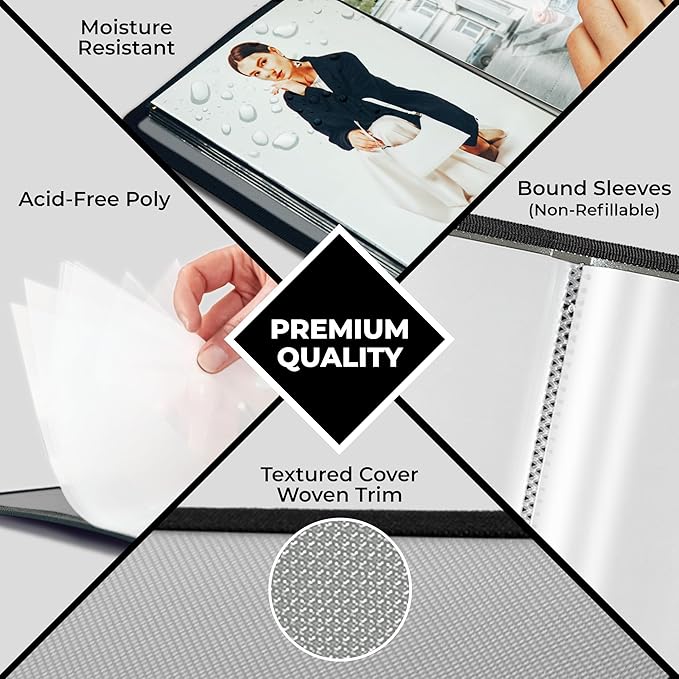 Dunwell Small Photo Album 4x6 with Black Mounting Paper (2-Pack, Silver), 4 x 6 Photo & Art Portfolio Presentation Book, Each Shows 48 Pages, Professional Mini Picture Book for Artwork, Postcards