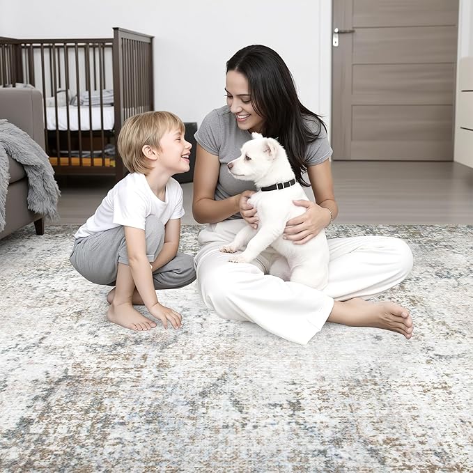 Round Area Rug for Living Room: 4 ft Washable Modern Abstract Soft Thin Rug - Image 7