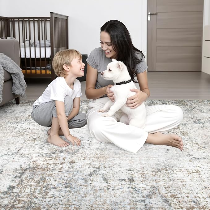 Round Area Rug for Living Room: 5 ft Washable Modern Abstract Soft Thin Rug - Image 8