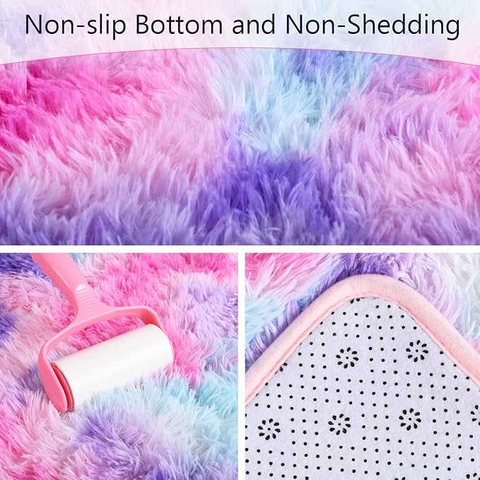 AROGAN Soft Rainbow Area Rugs for Girls Room 2x4 Feet, Fluffy Girls Bedroom Rugs - Image 2