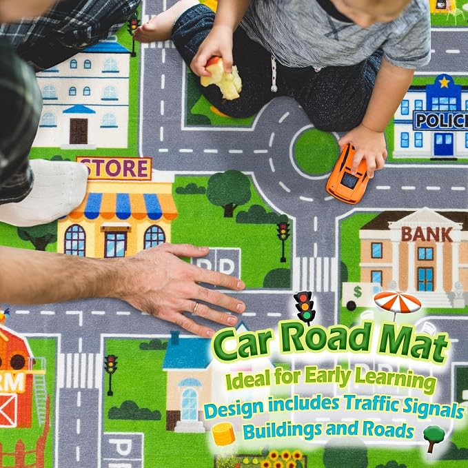 Car Rug Play Mat for Kids Toy Cars, City Road Traffic Playmat for Kid Bedroom - Image 3