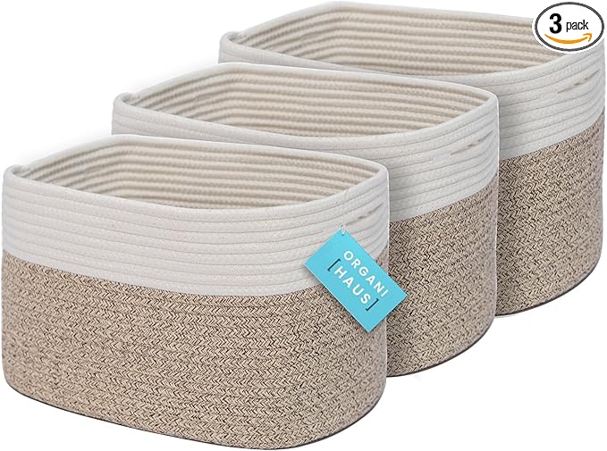 OrganiHaus Set of 3 Woven Baskets for Organizing, Cotton Rope Basket for Decor, Shoe Basket Organizers & Storage, Decorative Storage Baskets & Bins, Cute Storage Basket for Toys & Cloths, Brown