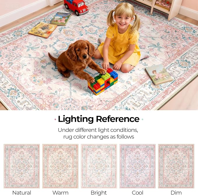 CAPALOCA Machine Washable Rugs Nursery Rug Sq8ft Cute Girl Non Slip Low Pile - Image 8