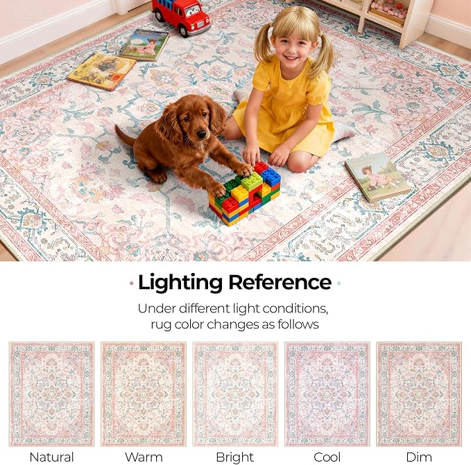 CAPALOCA Machine Washable Rugs Nursery Rug Sq6ft Cute Girl Non Slip Low Pile - Image 8