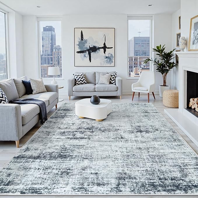 5x7 Area Rugs Washable Rug: Anti-Skid Abstract Modern Living Room Rug Soft Thin by Crority
