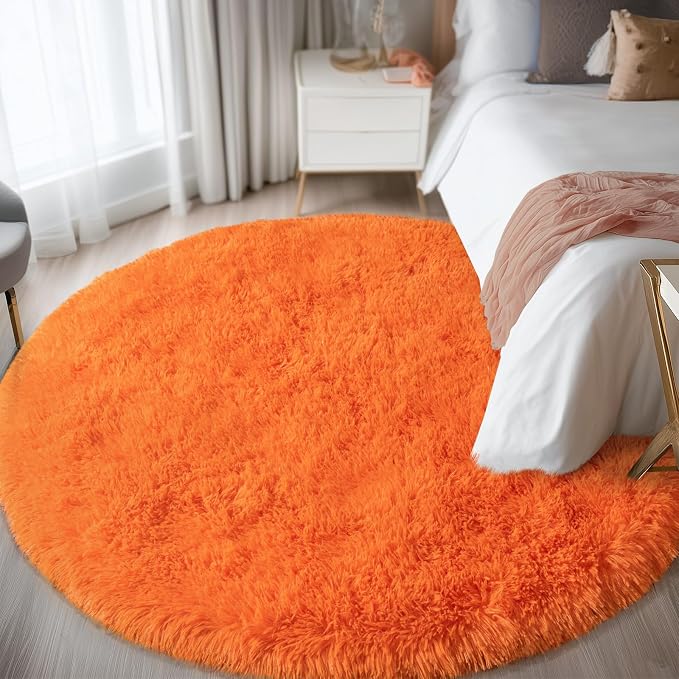 Round Orange Rug for Bedroom, 6 ft Circle Area Rugs for Living Room, Soft - Image 8