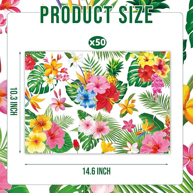 50 Pack Tropical Floral Paper Placemats, Disposable Table Mats - Image 2