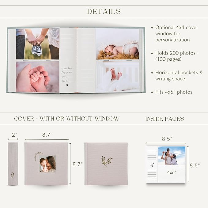 Elegant Linen Photo Album - 200 Acid-Free Pockets for 4x6 Pics - Perfect for Weddings & Gifts