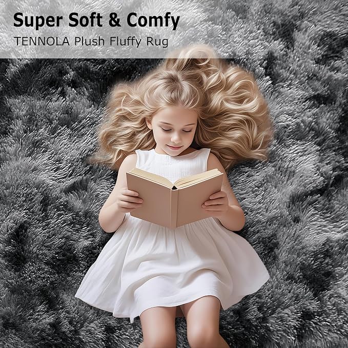 2x8 ft Plush High Pile Black Tie-Dyed Rug Fluffy Soft Runner Bedside Rug - Image 9
