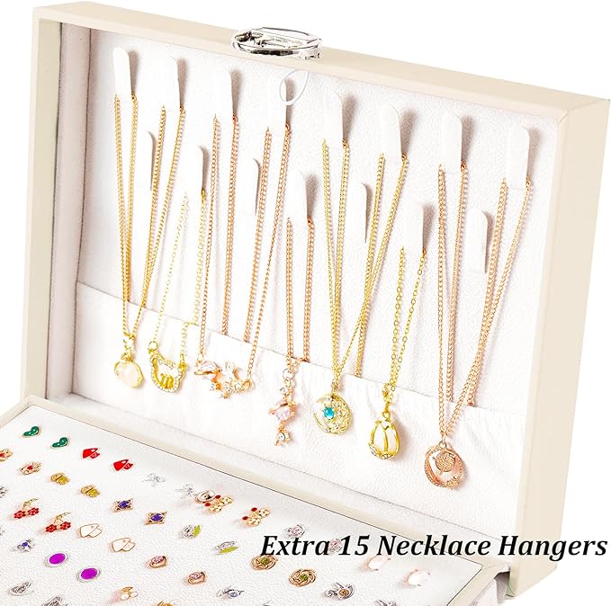 Earrings Jewelry Box for Girls, 5 Layers Jewelry Organizer with Earring Holder Organizer for Girls Earring Organizer Jewelry Boxes for Women Earrings and Necklaces Jewelry Box Organizer Beige