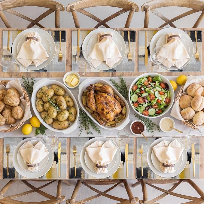 Emvency Farmhouse Placemats Set of 6, Modern Neutral Mustard Minimalist 12x18 - Image 6