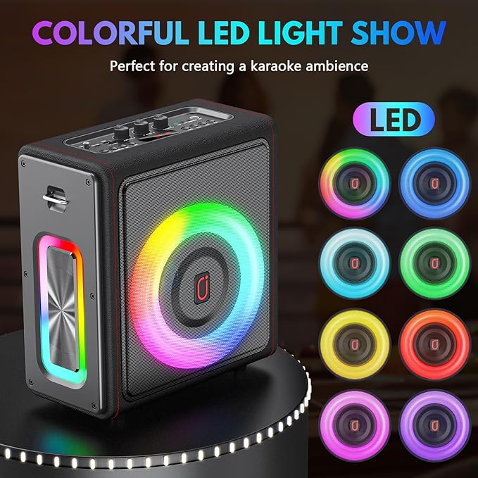 Karaoke Machine with 3 Wireless Mics | Bluetooth 5.3 Speaker with Echo Adjustment & Auto Pitch Correction | PA System with RGB Lights, Supports TV/TF Card/USB/AUX/Live/REC for Home Parties