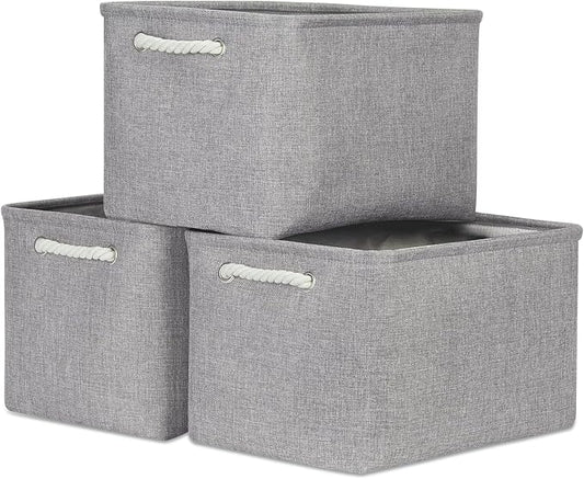 Bidtakay Storage Baskets Gray 3 Pack Shelf Baskets Collapsible Storage Bins for Clothes 15X11X9.5Inch Decorative Baskets with Handles Large Baskets for Organizing Closet Home Storage (Grey)