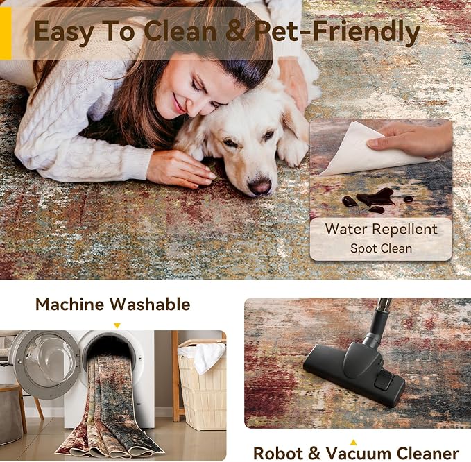 RELEANY Washable Area Rugs Square 9ft Non-Slip Modern Abstract Soft - Image 3