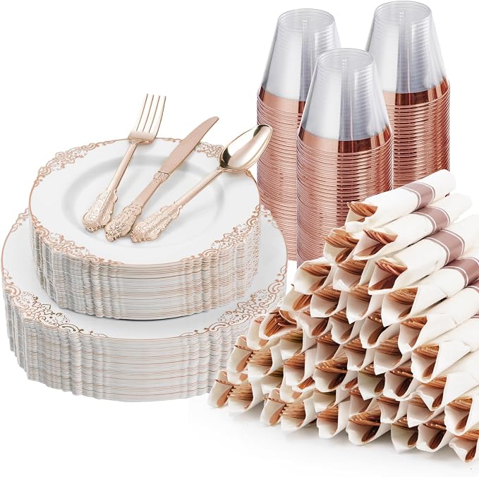Bestluck 350PCS Rose Gold Disposable Dinnerware by Bestluck