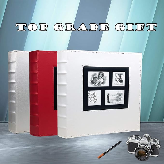 RECUTMS Photo Album 4x6 Holds 500 Photos Black Pages Large Capacity Leather Cover Wedding Family Baby Photo Albums Book Horizontal and Vertical Photos (White)