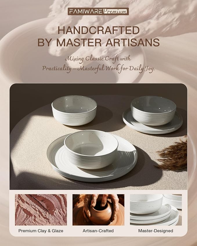 Stoneware Dinnerware Set with Pasta Bowls, Service - Image 5