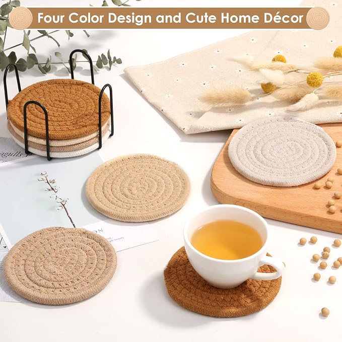 8 Pack Absorbent Coasters with Holder, 4 Colors Minimalist Home Decor, 4.3 - Image 2