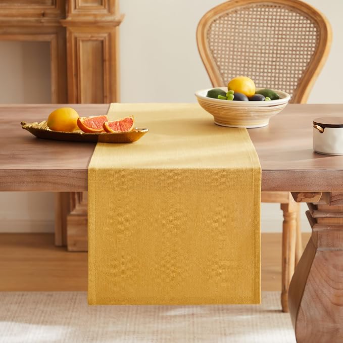 Rustic Cotton Linen Table Runner, 13x48 Inches Yellow | Farmhouse Style Linen - Image 4
