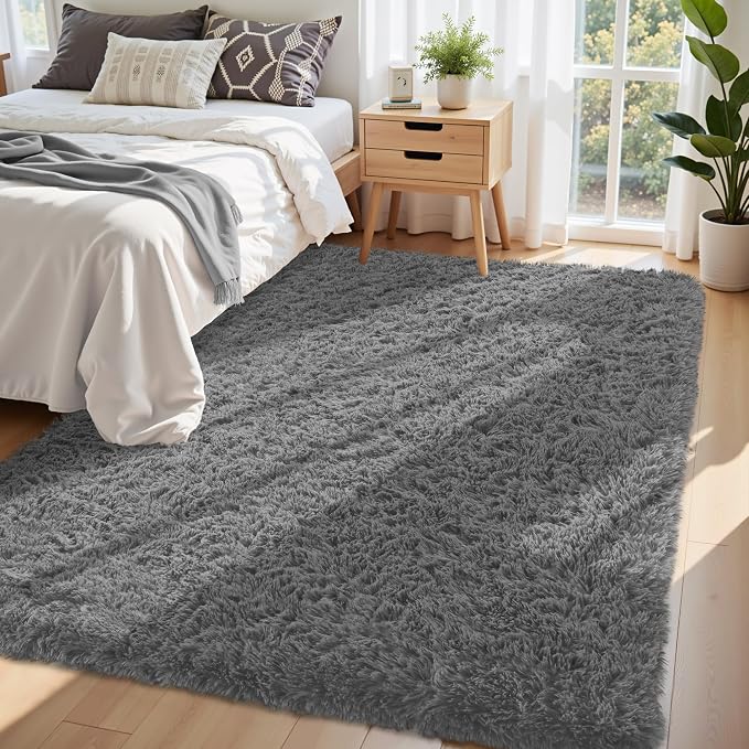 5x7 Area Rug for Living Room:Ultra Soft Fluffy Shag Dark Grey Rugs, Large Fuzzy - Image 2