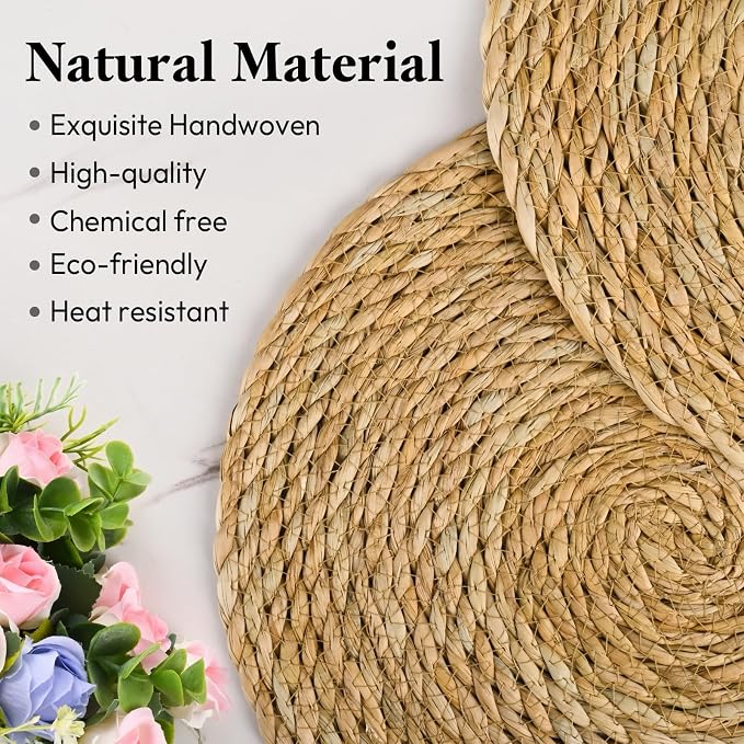 Set of 12 Round Woven Placemats, 13 Inch Rattan Chargers - Image 3