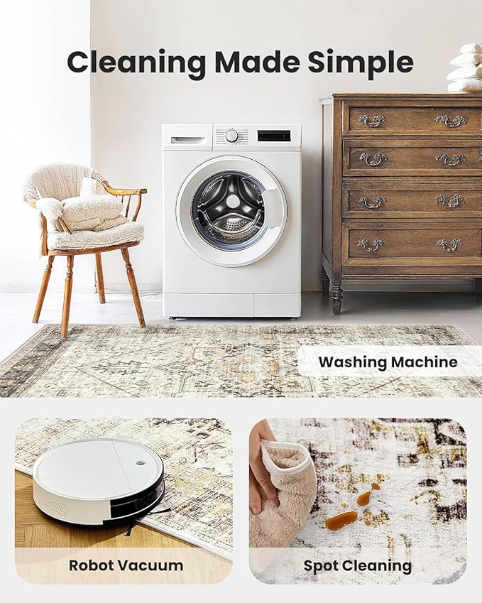 AMADA HOMEFURNISHING Washable Area Rug, Low-Profile Large Area Rug - Image 5