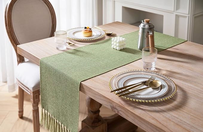 Green Table Runners 36 Inches Long, Burlap Linen Style Rustic Farmhouse Table - Image 4