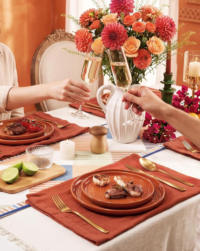 Dinnerware Set for 8, Ceramic Plates and Bowls, Terracotta | 24 pcs Speckled - Image 4