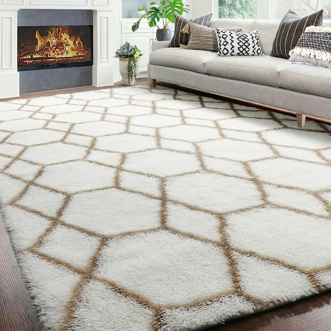 ONASAR Large Living Room Area Rug 6x9, Soft Fuzzy Shaggy Plush Fluffy Moroccan - Image 5
