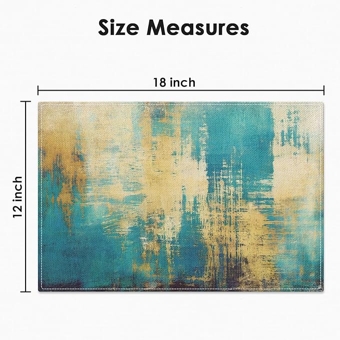 Emvency Farmhouse Placemats Set of 6, 12x18 Inch, Teal Modern Gold Blue | - Image 3