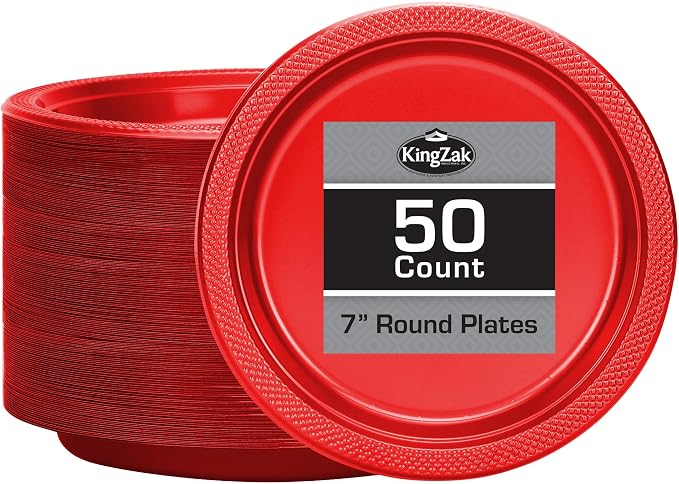 Hanna K. Signature Red Plastic Party Plates, 7-Inch Heavy Duty Disposable Plates by HannaKSignature