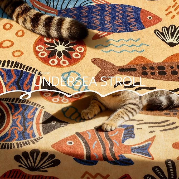 jinchan 5ft Coastal Round Rug Kids Washable Fun Rug Colorful Ocean Fish Floor - Image 4