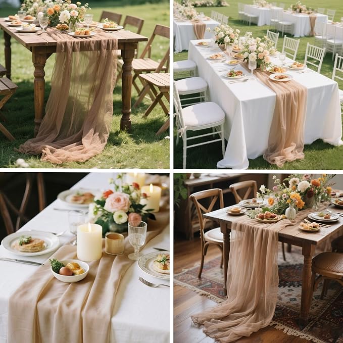 10FT Champagne Chiffon Table Runner 30x120 Inches Romantic Boho Rustic Sheer - Image 6