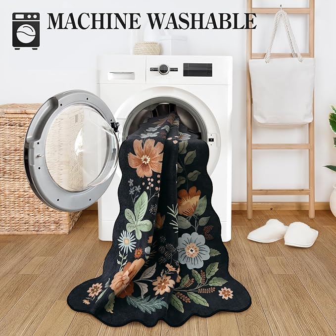 Lahome Floral Washable Rugs for Bedroom, 4X6 Living Room Rug Ultra-Thin - Image 4