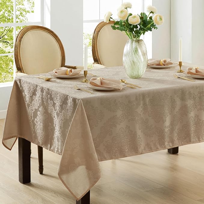 Newbridge Barcelona Luxury Damask Fabric Tablecloth, 60” Wide x 102” Rectangle - Image 5