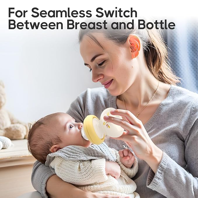 YOHKOH Newborn Glass Baby Bottles with Slow Flow Nipple for 0+ Months, Wide Neck Feeding Bottle, 2.7oz/80ml (Yellow, 2.7oz (Pack of 4))